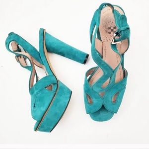 VINCE CAMUTO Teal Blue Suede Platform Heels GUC